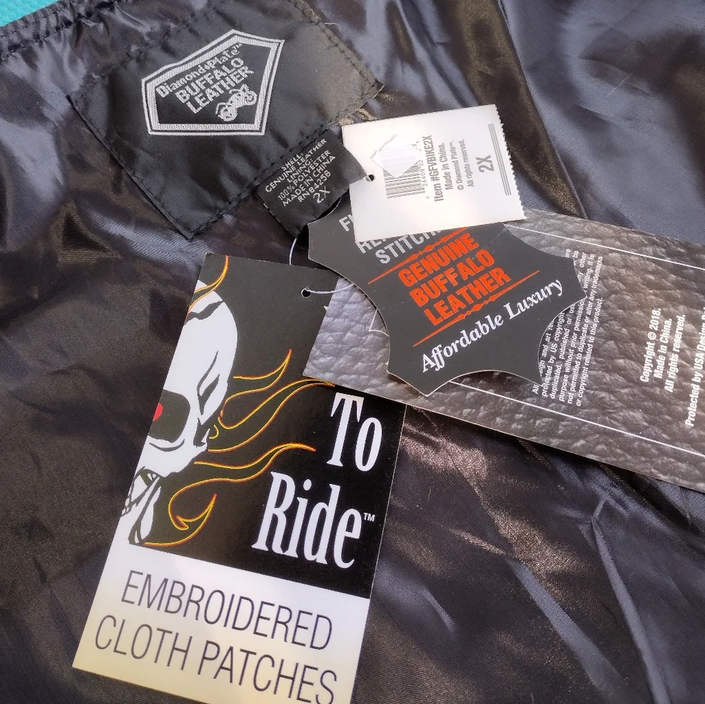 Diamond Plate Buffalo Mens Leather Vest Embroidered Patches 2X New